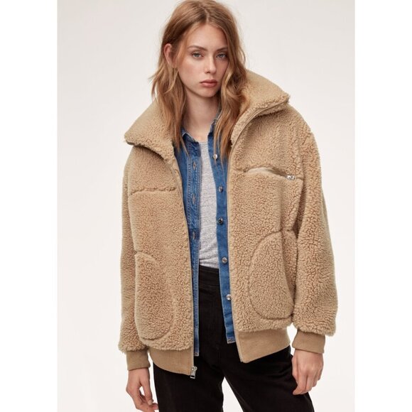 Aritzia Wilfred Free the Teddy Jacket Zip Up Plush Sherpa in Sanders, Size XS - Picture 5 of 16